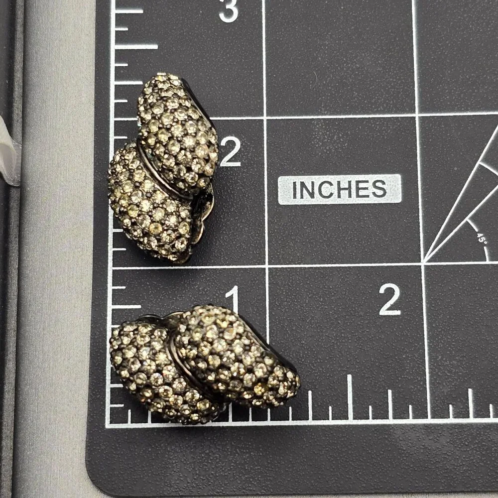 VTG Joan Rivers Crystal Clip-On Earrings Silver Tone Signed Designer Jewelry - Picture 5 of 6